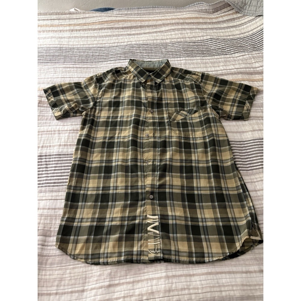 VTG Prana Shirt Mens M Multicolor Plaid Short Sleeve Button Up W/ Embroidery